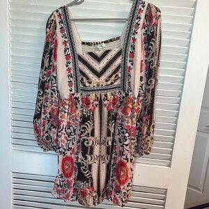Anthropologie Floral Bohemian Dress with Square Neckline